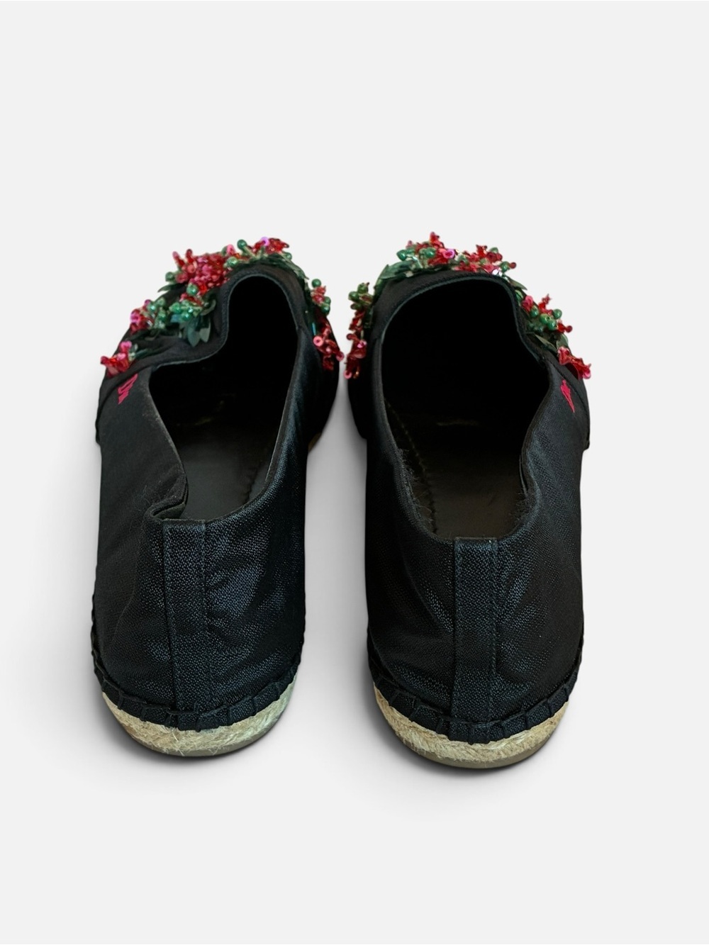 Dior Black Espadrilles with Pink & Green Sequin Floral Embellishments - Picture 4 of 7